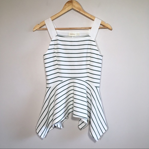 Anthropologie White Peplum Striped Top Deletta - Picture 2 of 7
